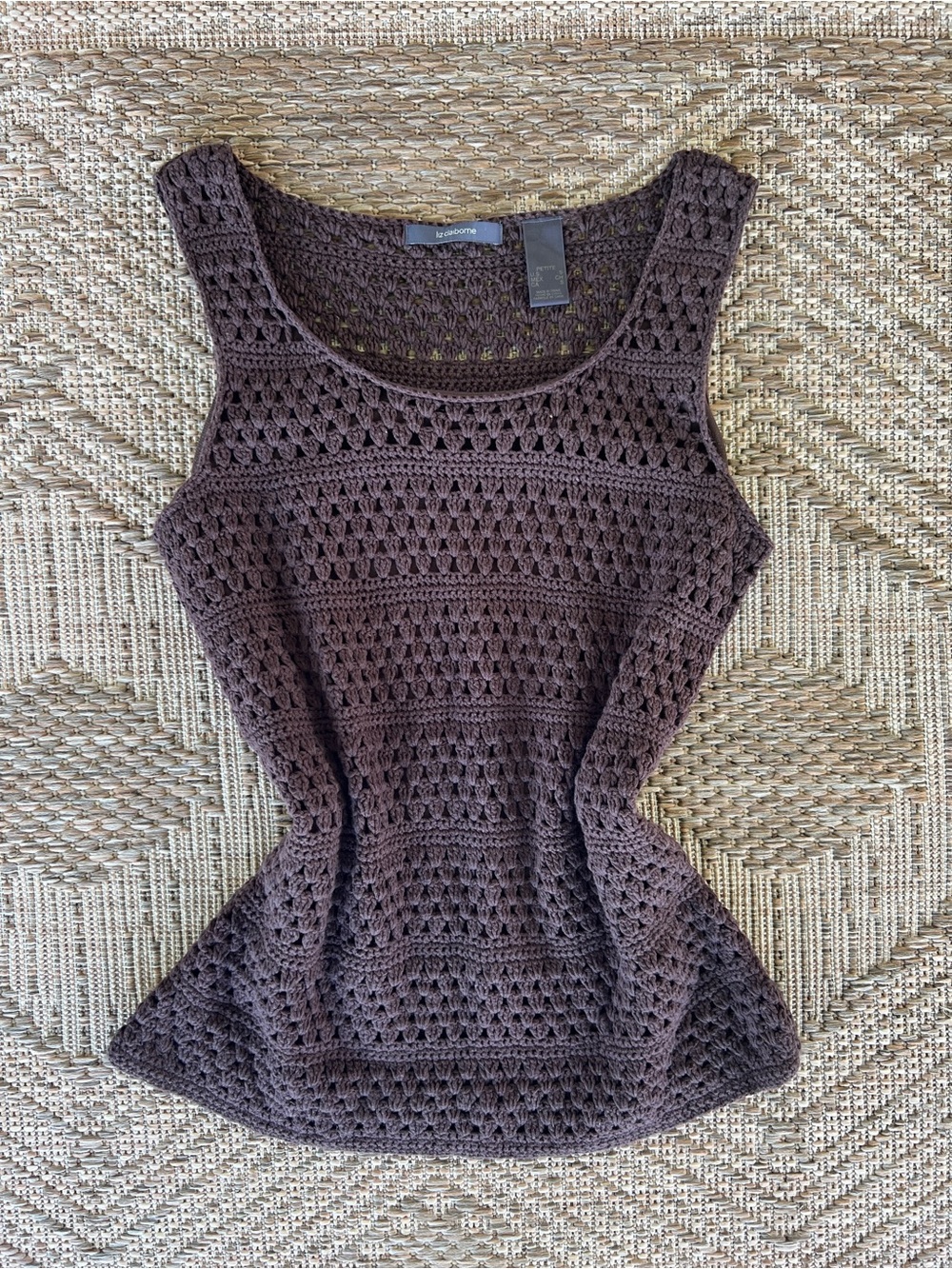 Vintage Liz Claiborne Cotton Brown Crochet Knit Tank Top
